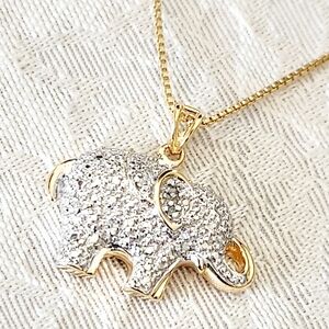ROSS-SIMONS 18K Gold Over 925 Sterling Silver Diamond Accent Elephant Necklace!